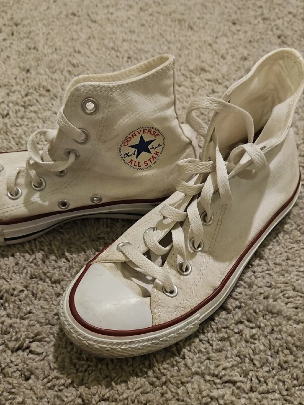 Converse White High-Top Canvas Sneakers with Red Trim